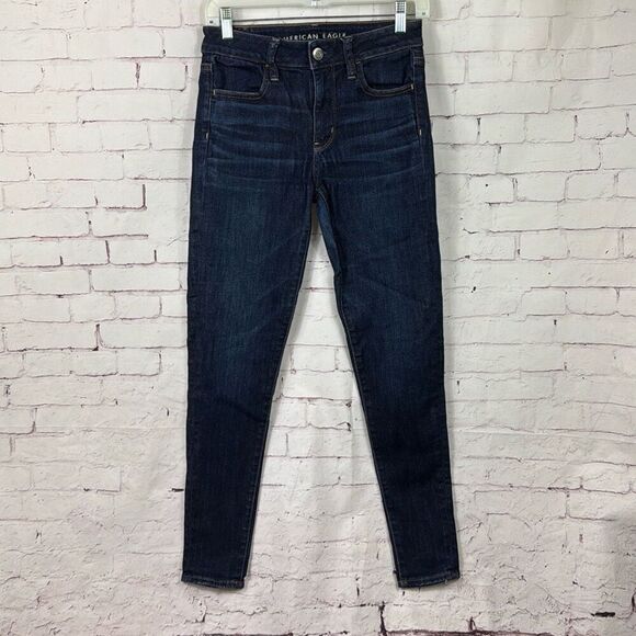 American Eagle Jeans Womens 4 Regular Hi Rise Jegging Stretch Dark Wash Blue - Picture 1 of 10